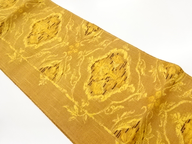 JAPANESE NAGOYA OBI / TSUMUGI / WOVEN ABSTRACT FLOWER ARABESQUE